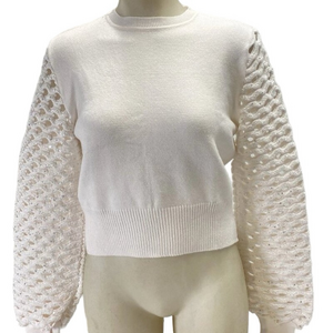 NEW MARIA PAVAN Womens Sequin Braided Long Sleeve Soft Sweater Size S White